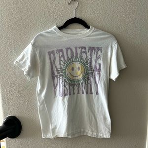 Radiate Positivity White T shirt Smiley face design